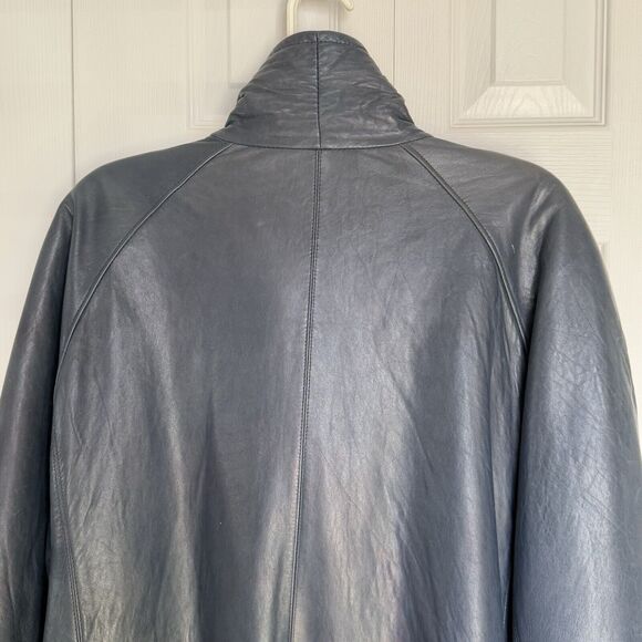 Vintage Friitala Blue Leather Bomber Jacket Size 14 - Picture 5 of 16